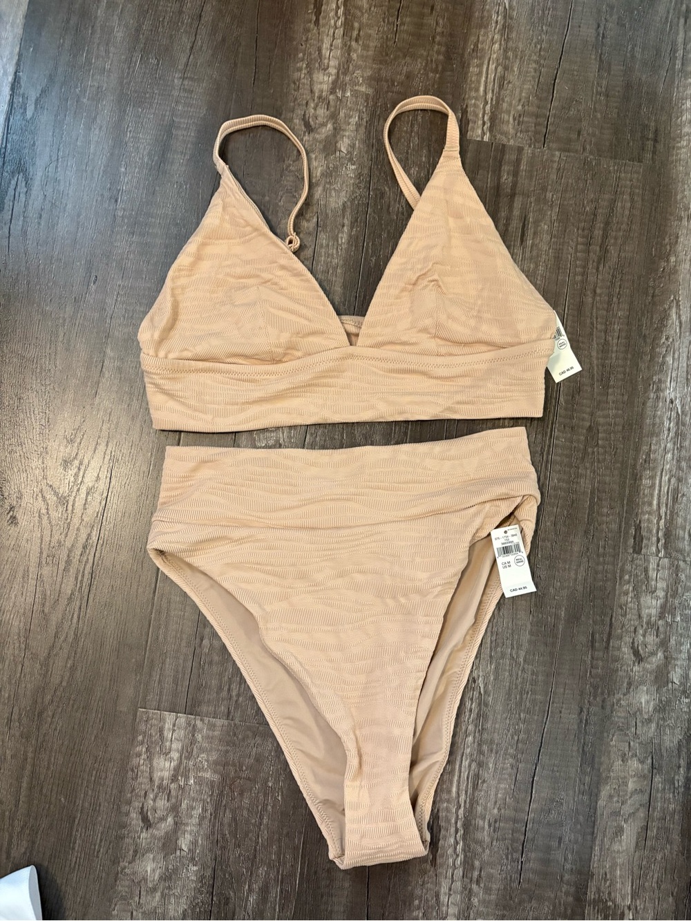 Aerie Ribbed Nude Triangle Bralette with High-Waist Bottom